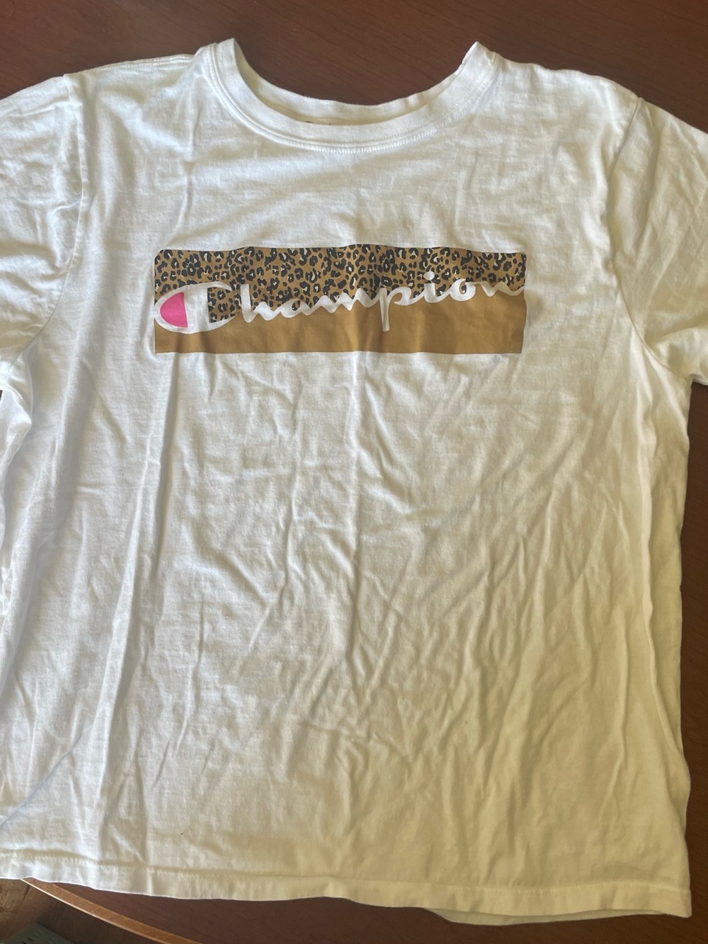 Champion White Kids Tee with Leopard & Gold Logo